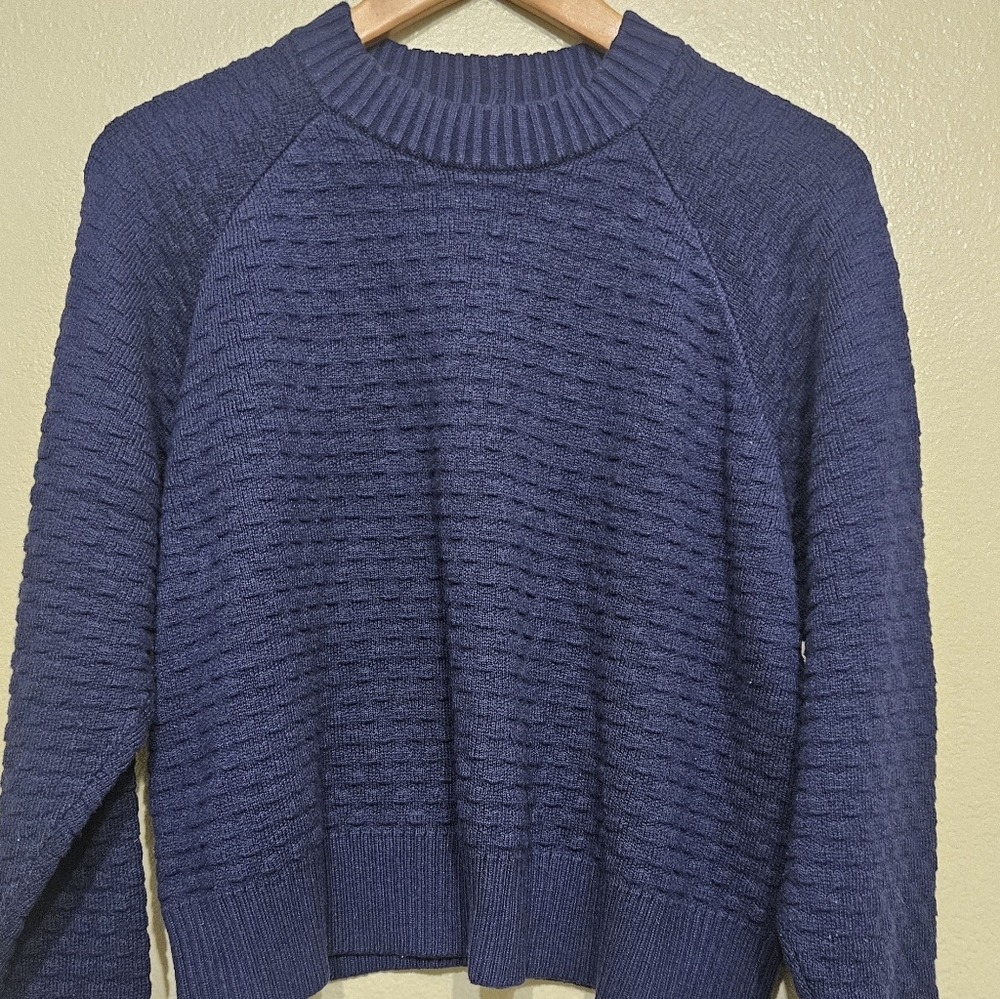 Lululemon Athletica Textured Navy Crew Neck Sweater